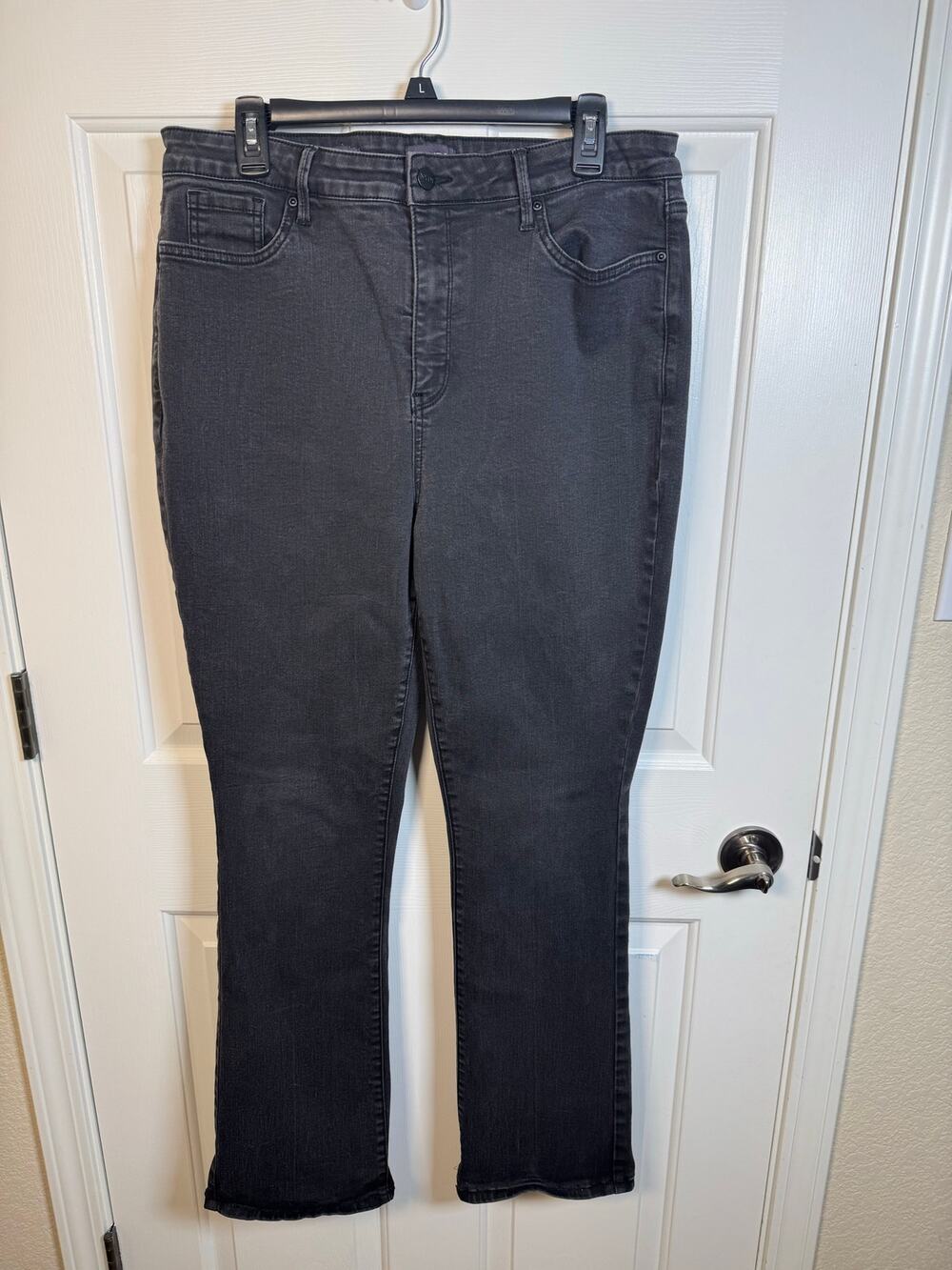 NYDJ High Rise Lift Tuck Slim Bootcut Jeans Charcoal Black 16